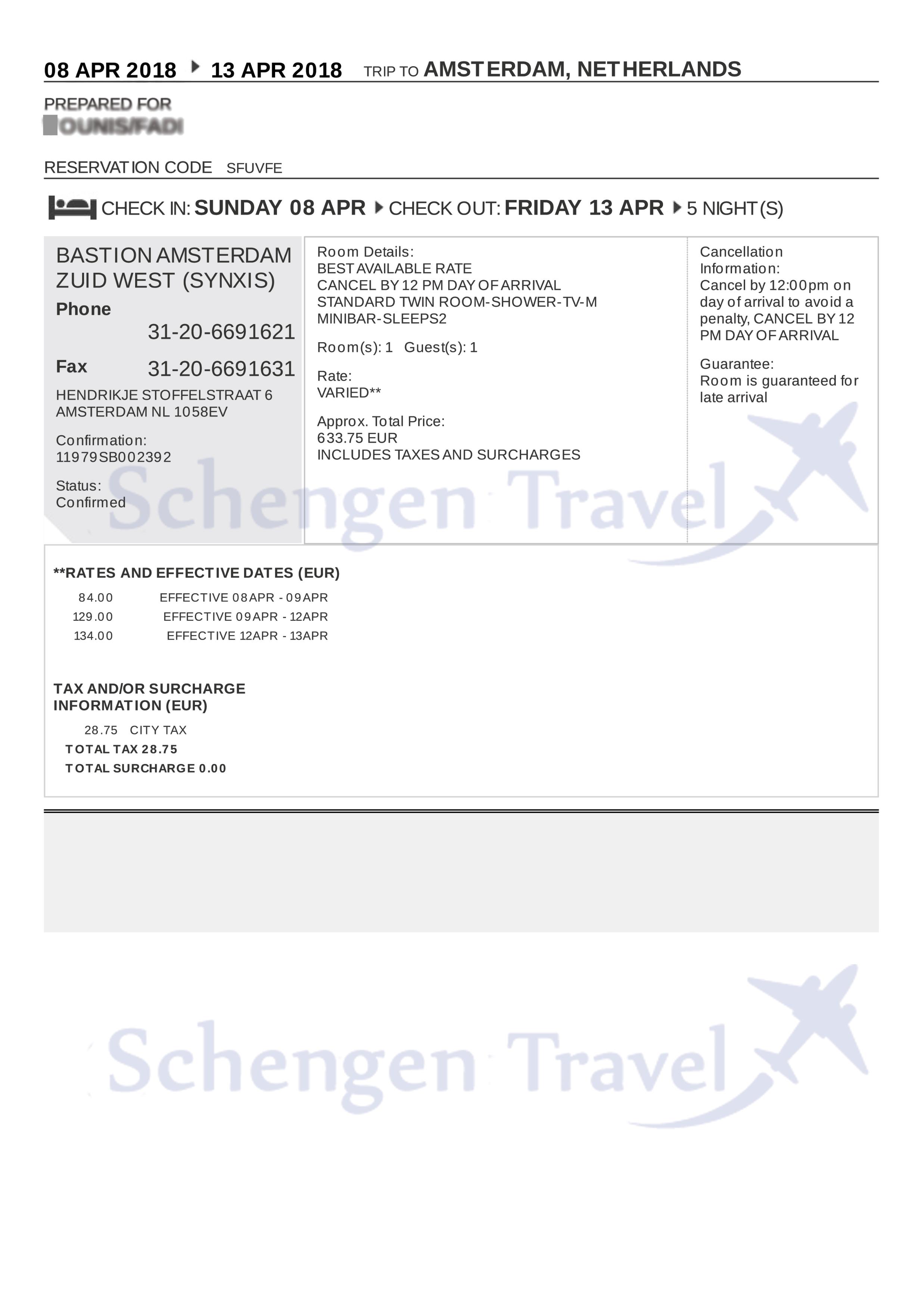 Sample Flight Reservation or Flight Itinerary for Visa Application